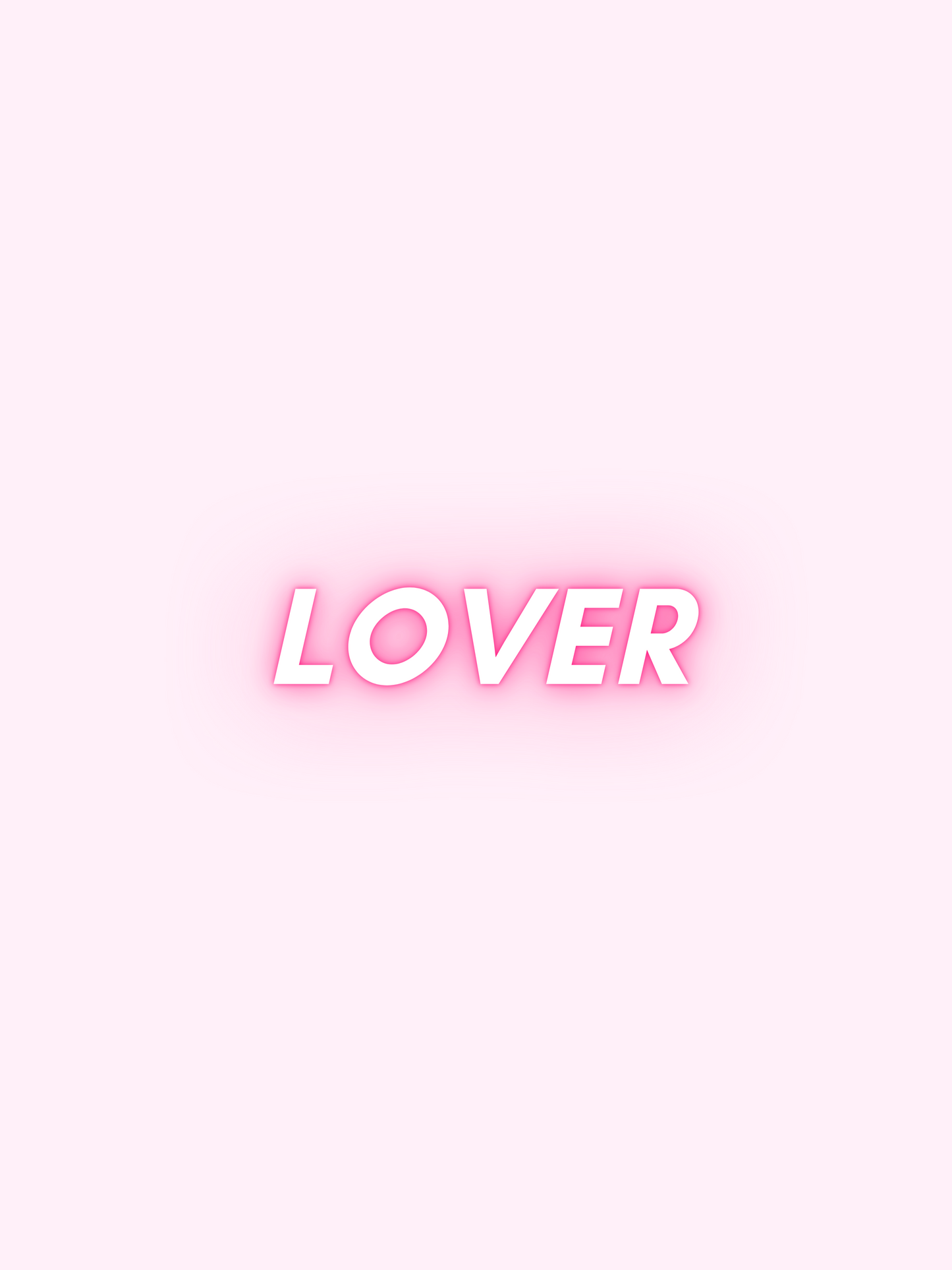 Pink neon "Lover" text on a light pink background.