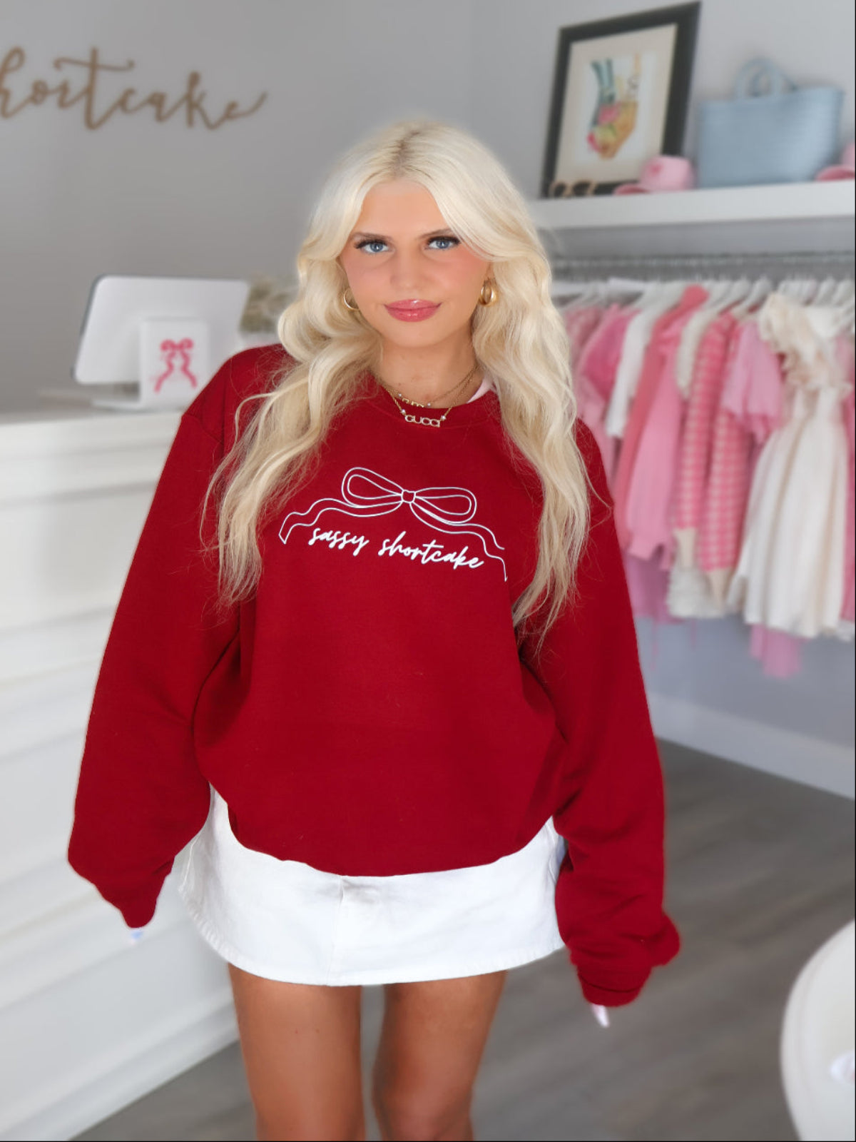 Sassy Burgundy Bow Crewneck from Sassy Shortcake Merch Collection