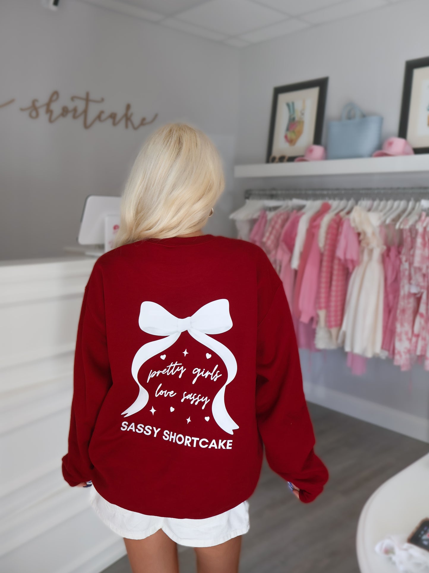 Sassy Bow Burgundy Crewneck