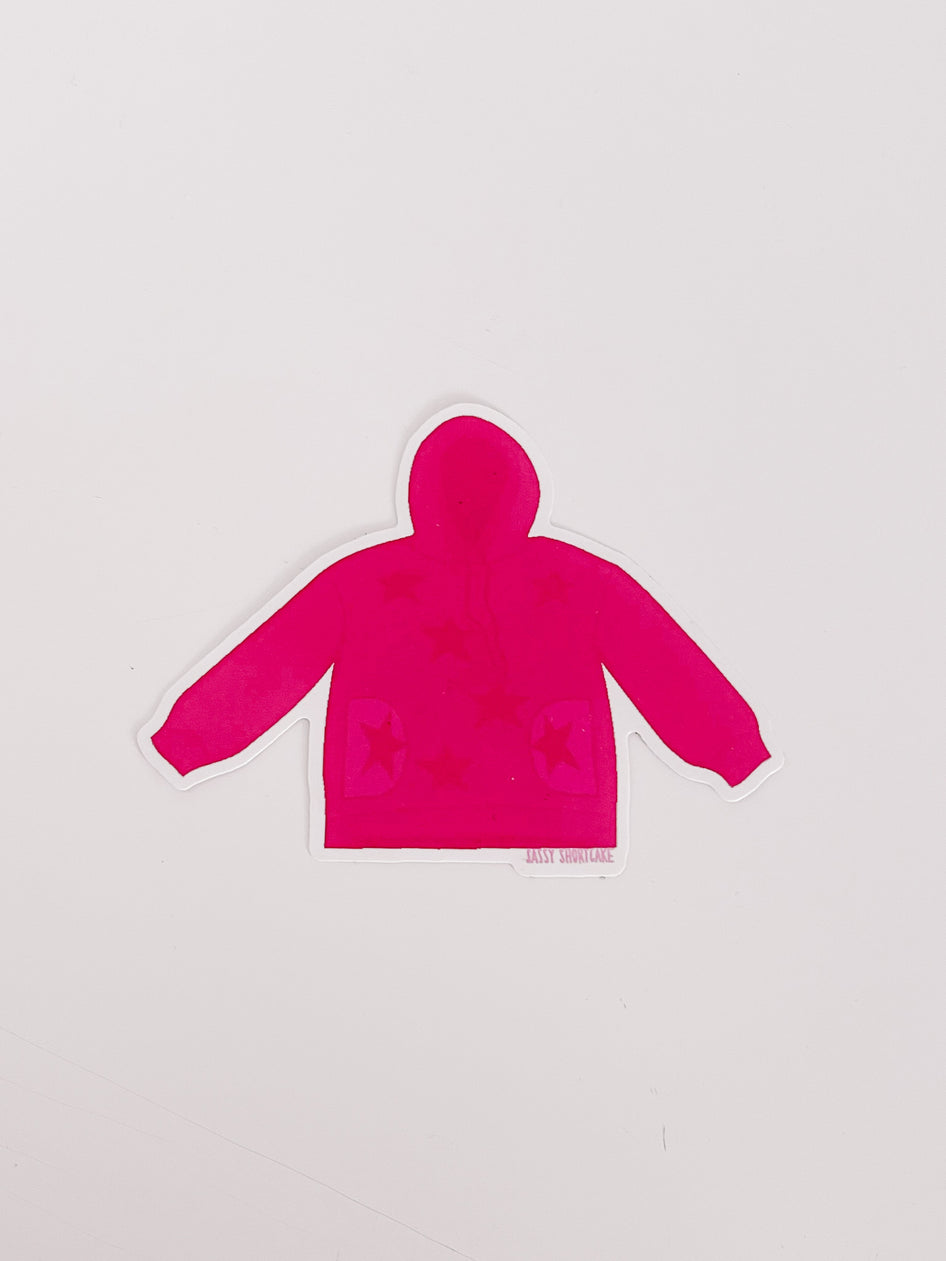 Pink hoodie sticker with stars,  on a white background.