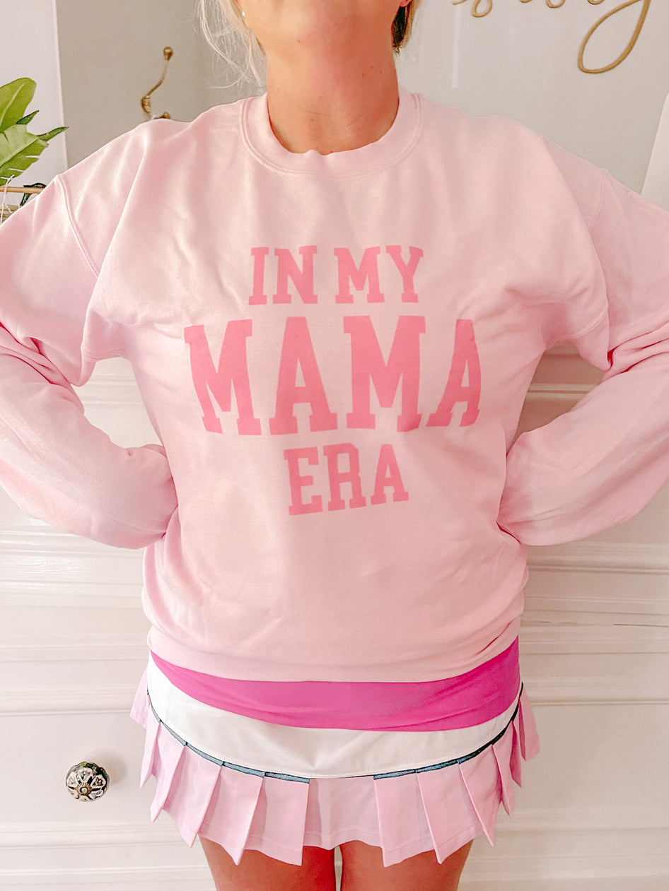 Pink Mama Era crewneck sweatshirt with bold pink lettering.