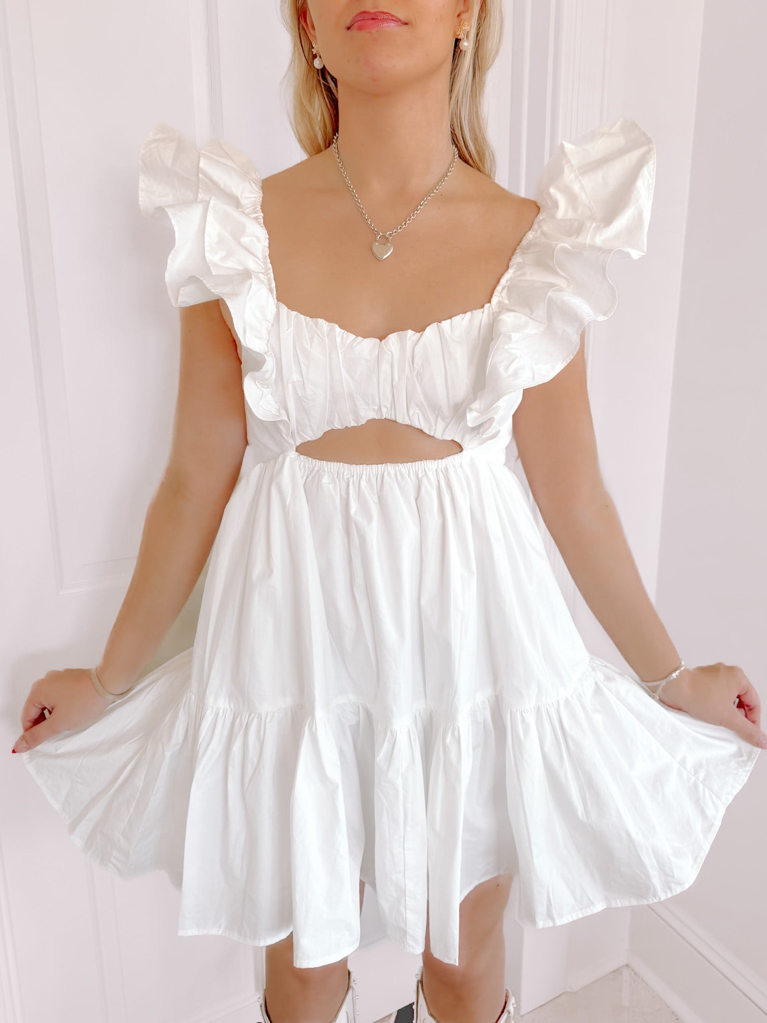 Brielle White Ruffle Dress | sassyshortcake.com | Sassy Shortcake