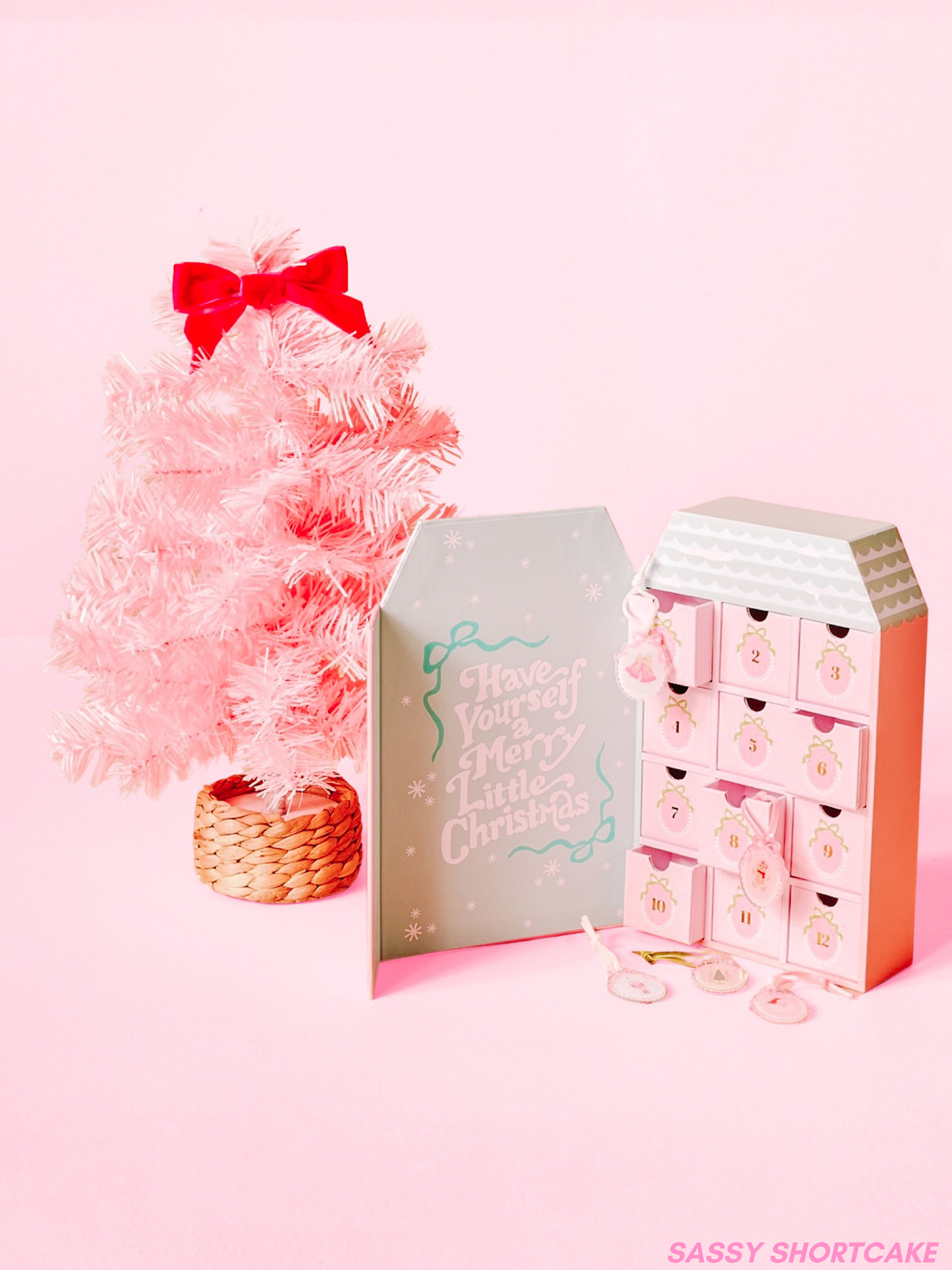 Coquette Christmas Advent Calendar from Sassy Shortcake pictured with Pink Christmas Tree