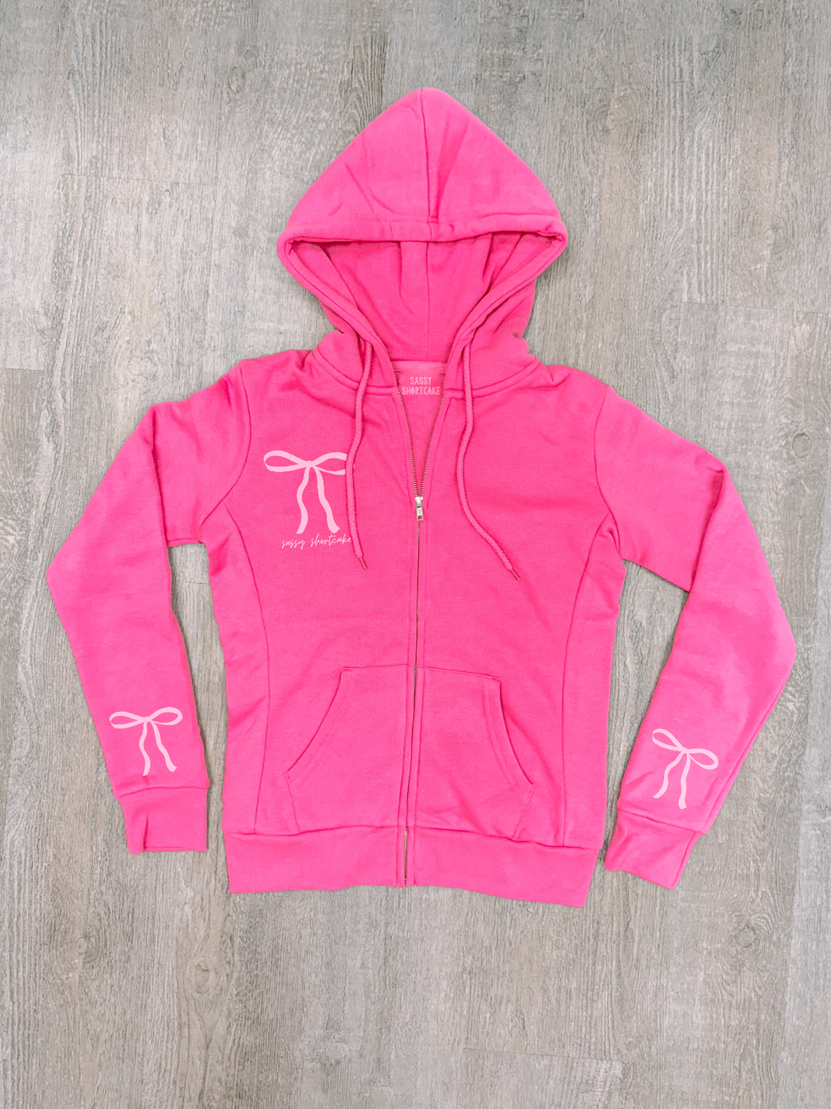 Hot pink Bow zip-up preppy hoodie from Sassy Shortcake