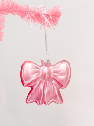 Pink glass Bubble Bow Ornament for Christmas tree