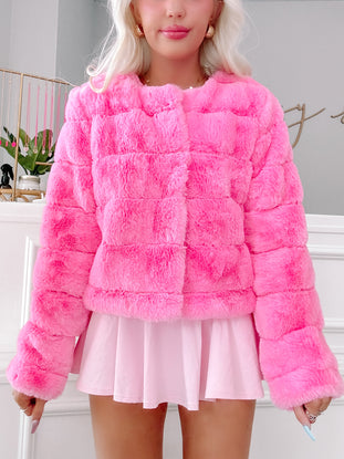 Pink Cotton Candy faux fur cropped jacket from Sassy Shortcake