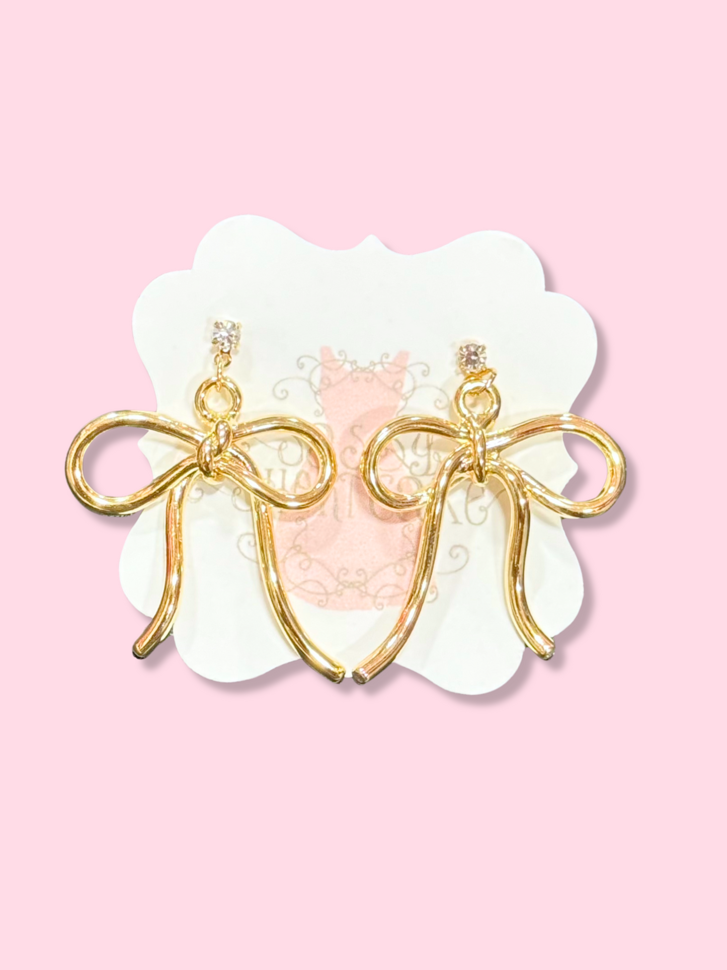 Gold Evie bow earrings with crystal accents
