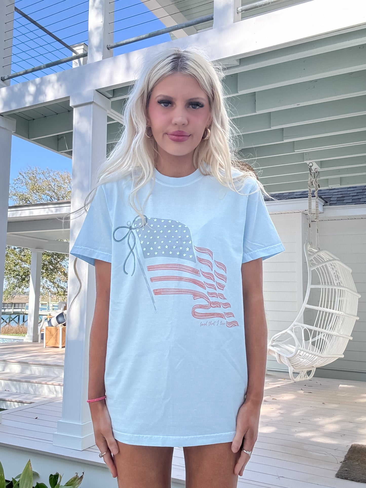 Libery american flag bow paiotic tee