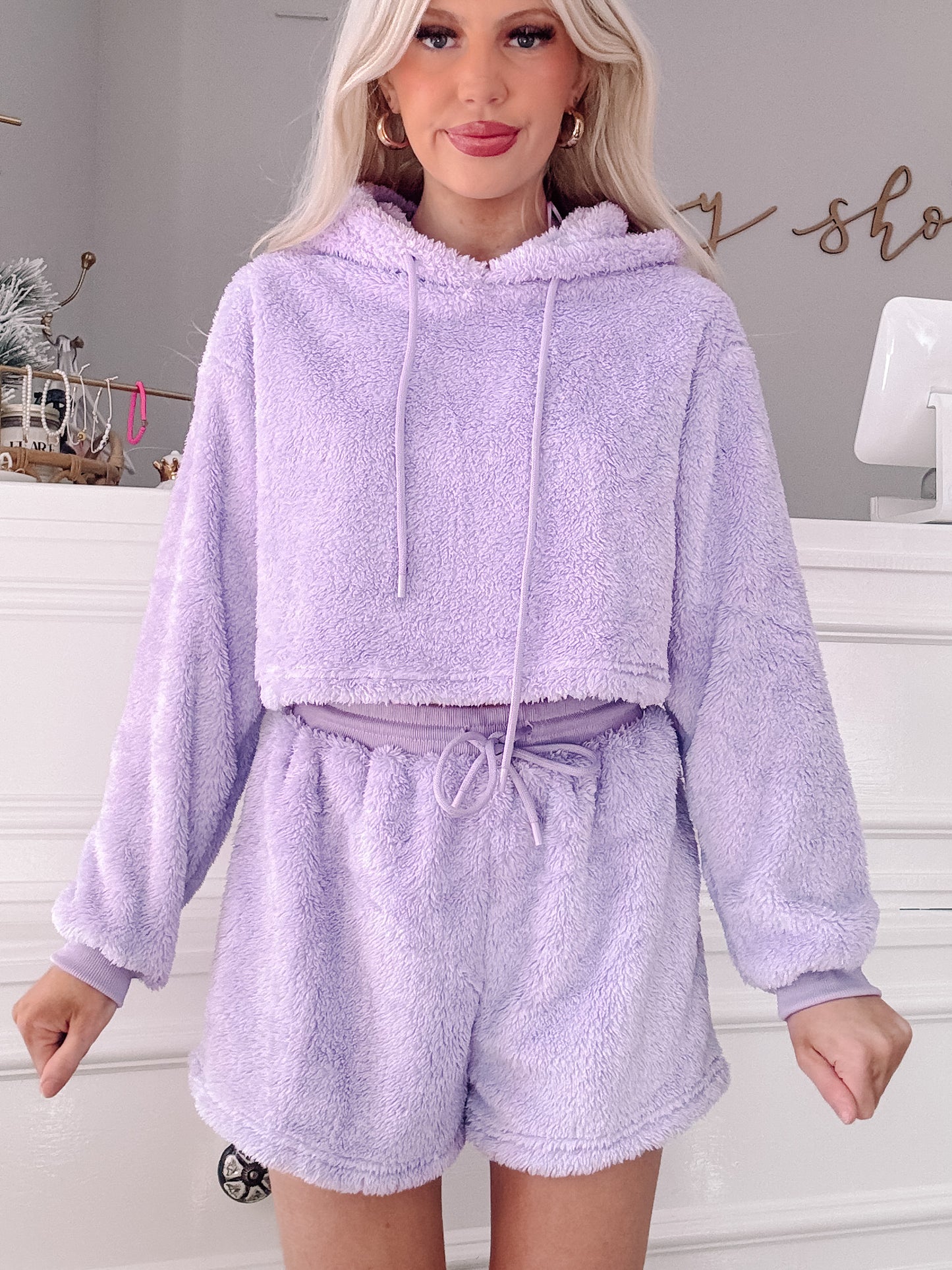 Lavender Peri Plush lounge set: ultra-soft hoodie & shorts