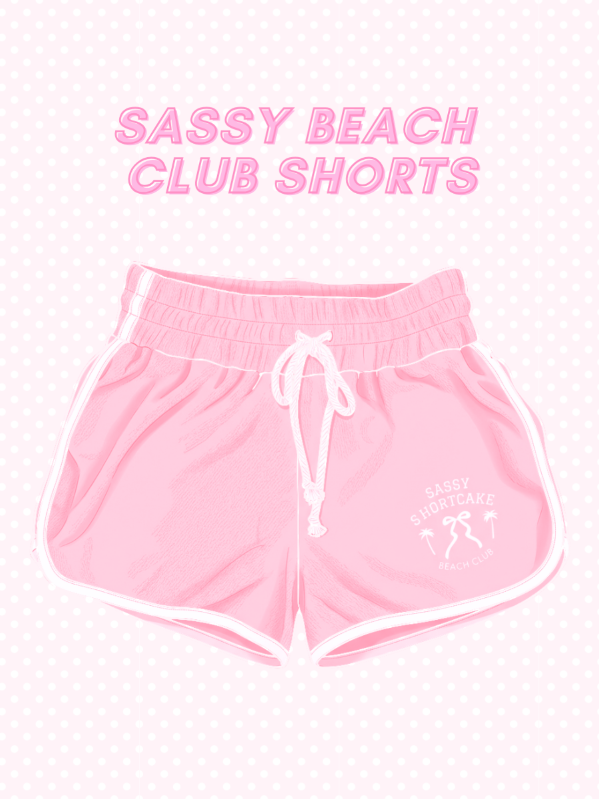 A flat lay view of the bright pink terry cloth Sassy Beach Club Shorts from Sassy Shortcake, showcasing the soft fabric texture and casual, preppy design