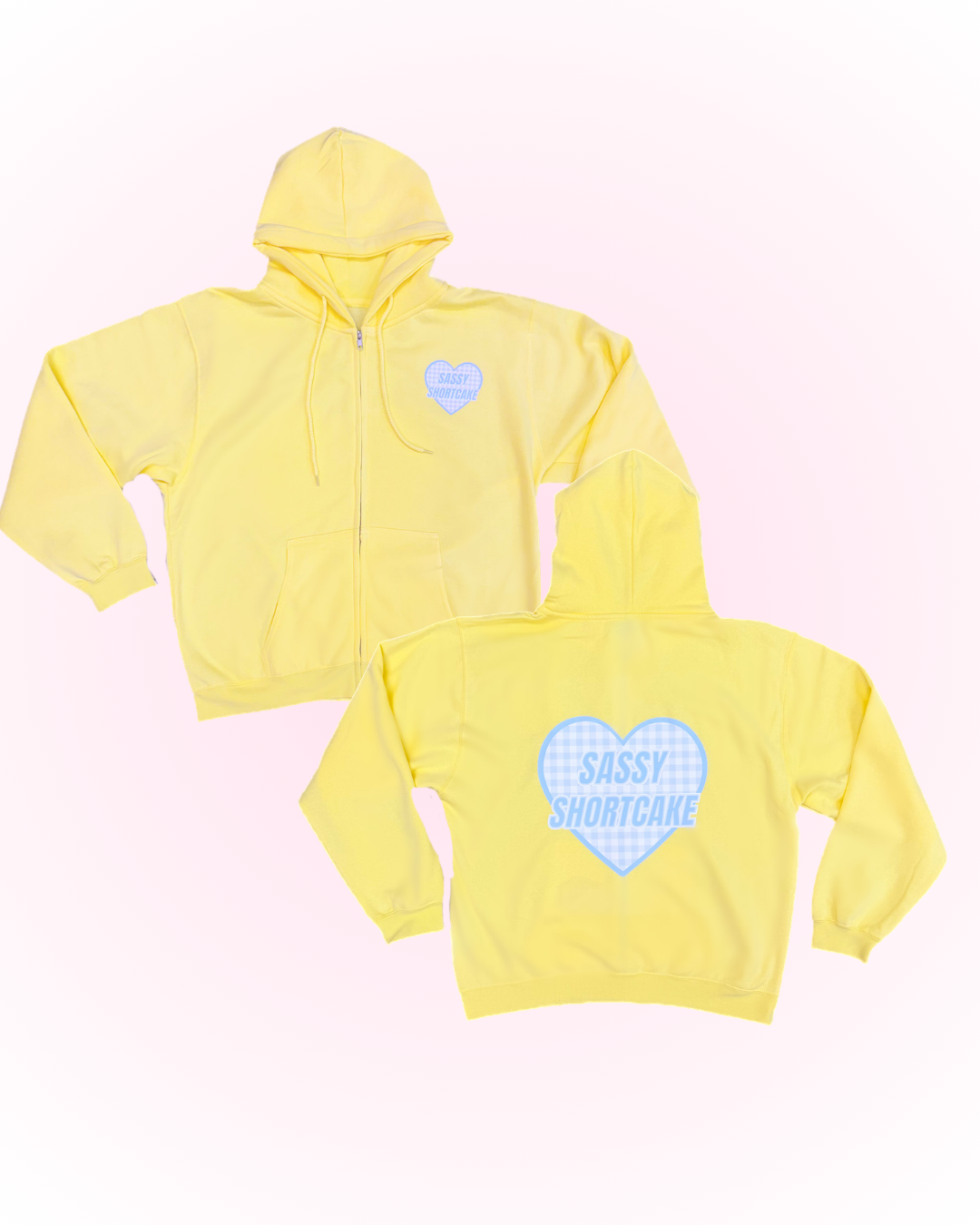 Sun Love Cloud Zip Up from Sassy Shortcake - Yellow hoodie with a heart-shaped logo on a white background