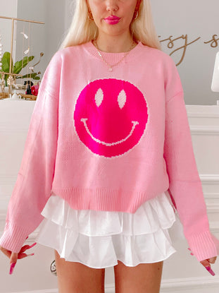 Pink Winkin n Pinkin smiley face sweater
