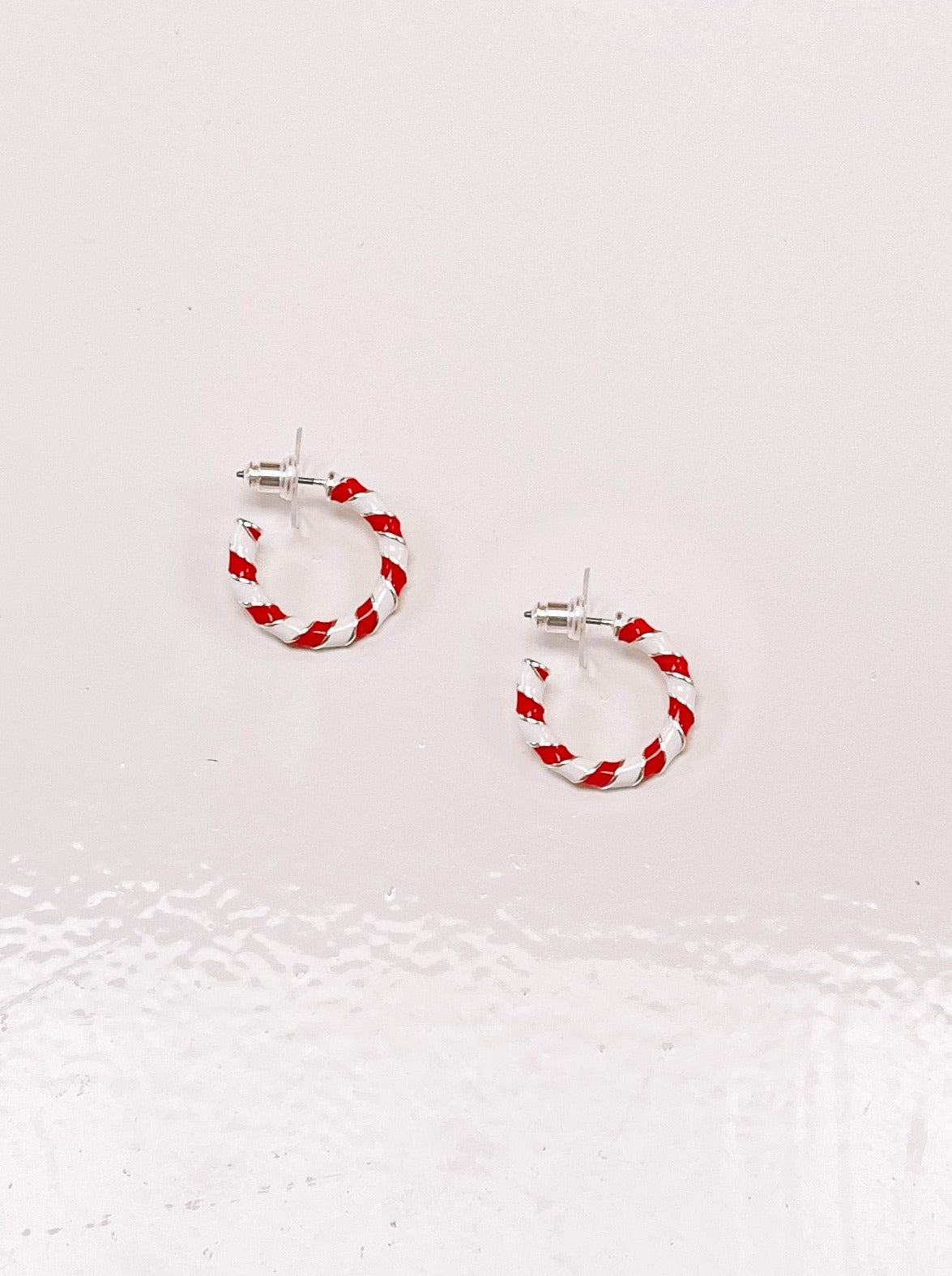 Candy Cane Hoop earrings: Red & white striped design.