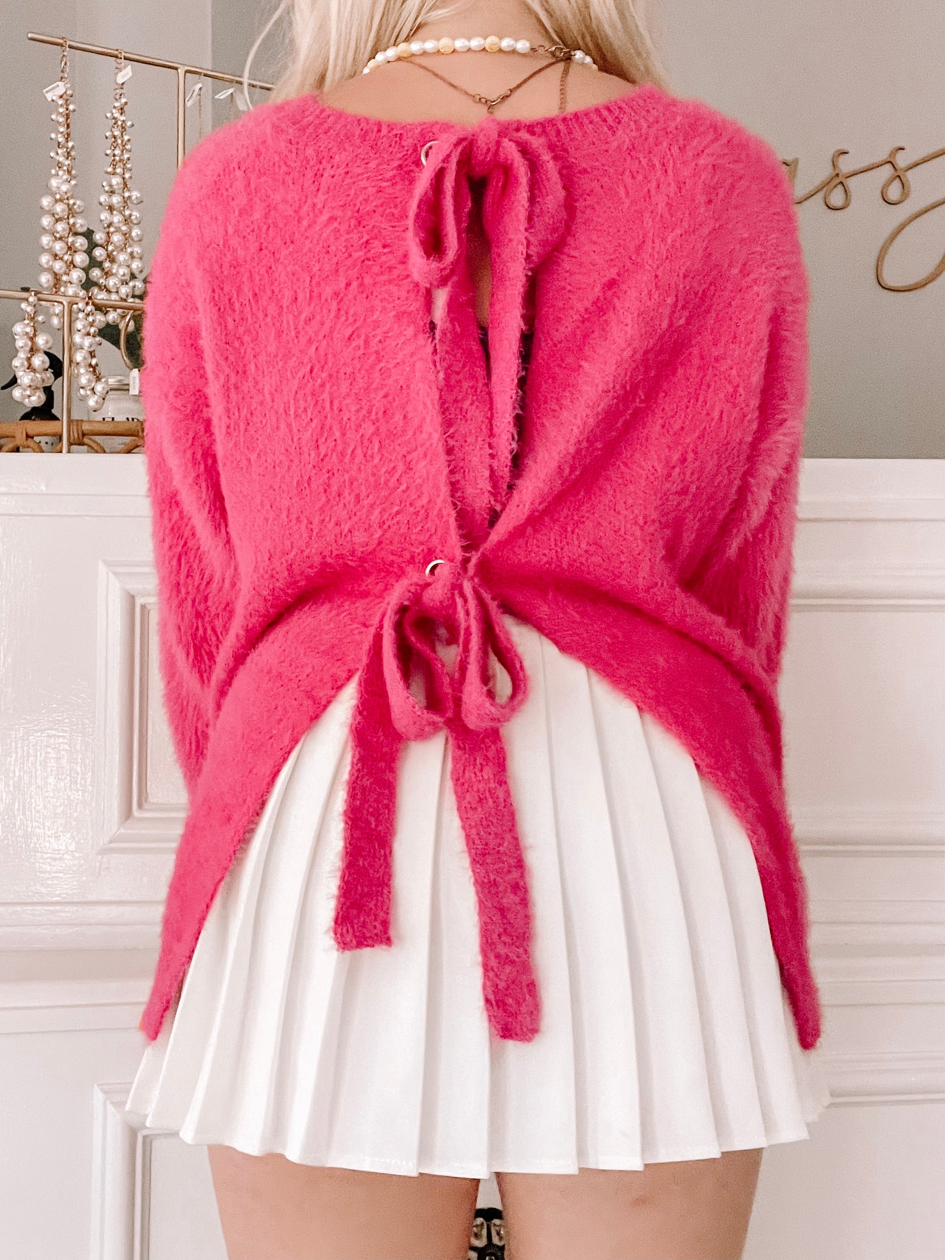 Cheeky Bow Hot Pink Fuzzy Sweater | Sassy Shortcake | sassyshortcake.com