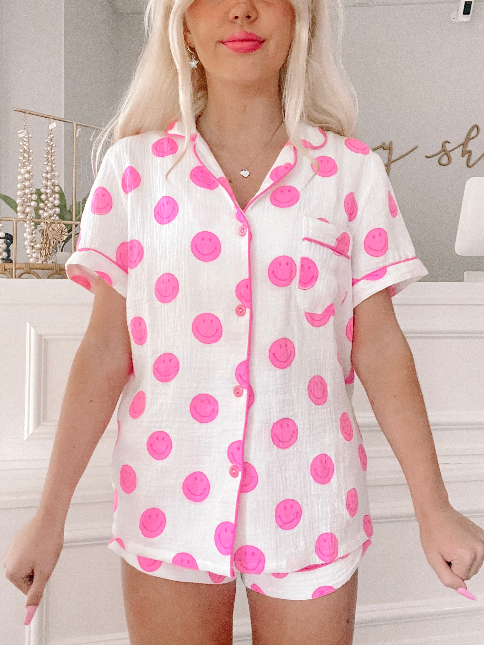 Smiley Dreams Pink Preppy Pajama Set | Sassy Shortcake | sassyshortcake.com