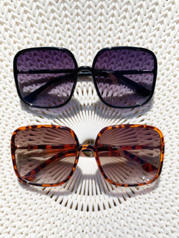 Caroline Sunnies: Oversized square sunglasses in black and tortoise shell.