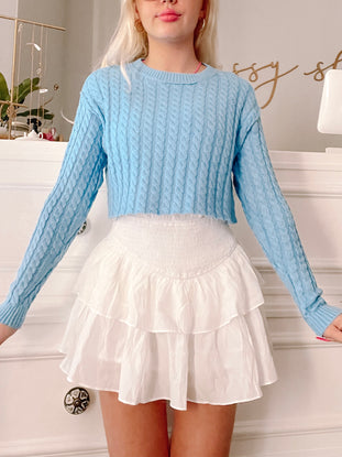 Light blue cable knit Charlie cropped sweater