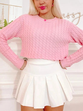 Shop the Charlie Sweater in ballet pink from Sassy Shortcake - cable knit cropped sweater
