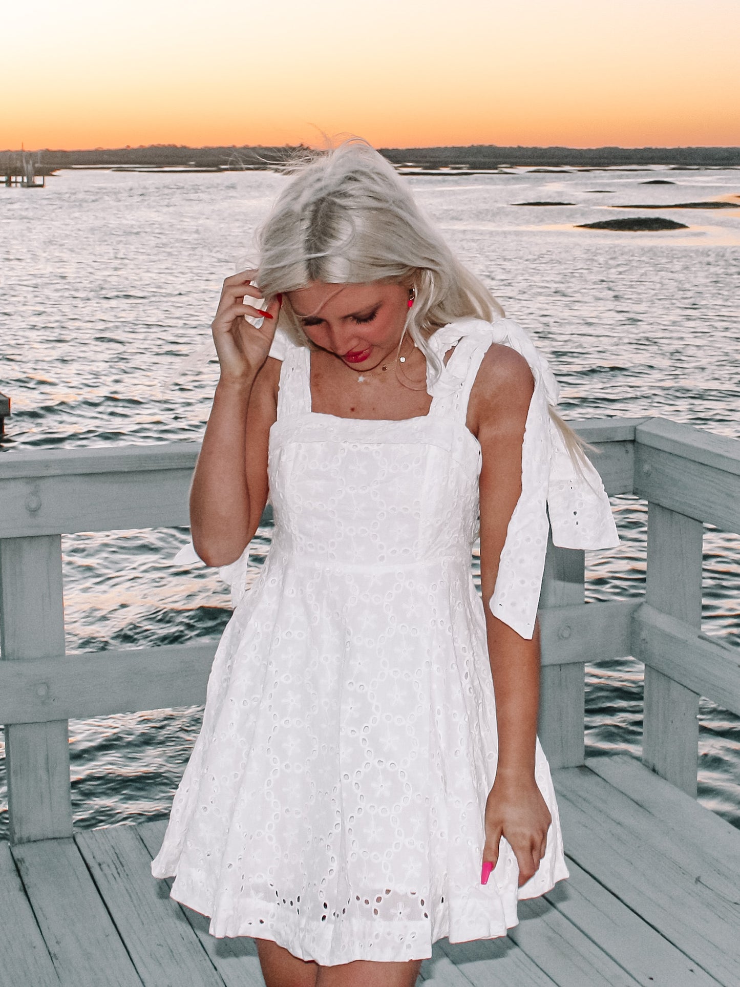 White eyelet Girls Who Twirl dress; perfect summer dress.