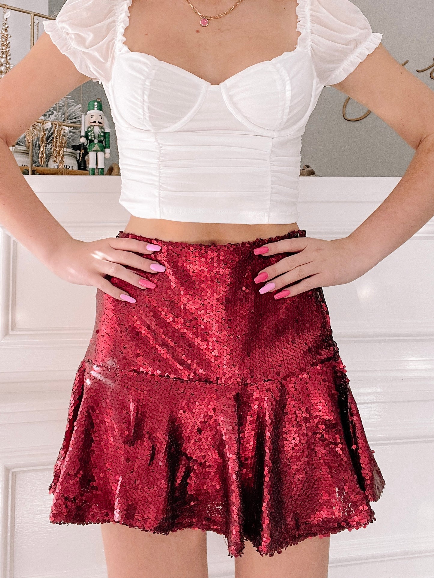 Red sequin Party Princess skirt; festive, flirty mini skirt