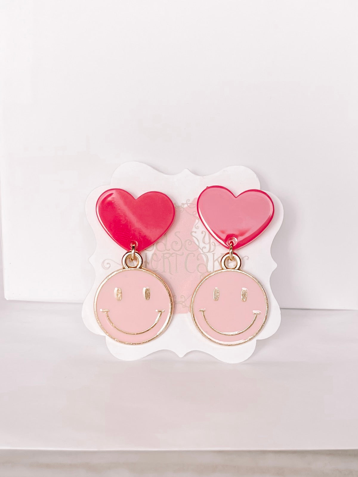 Pink & red heart and smiley face dangle earrings