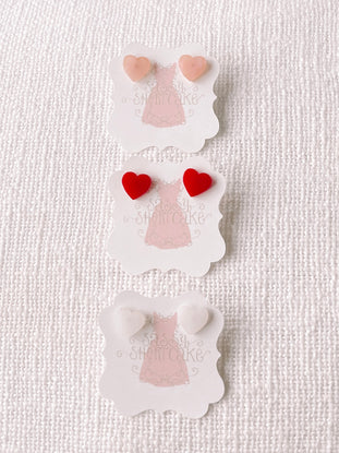 Sassy Shortcake Sweet Heart earrings: pink, red, and white heart-shaped studs.