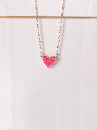 Pink Love Heart necklace with gold chain