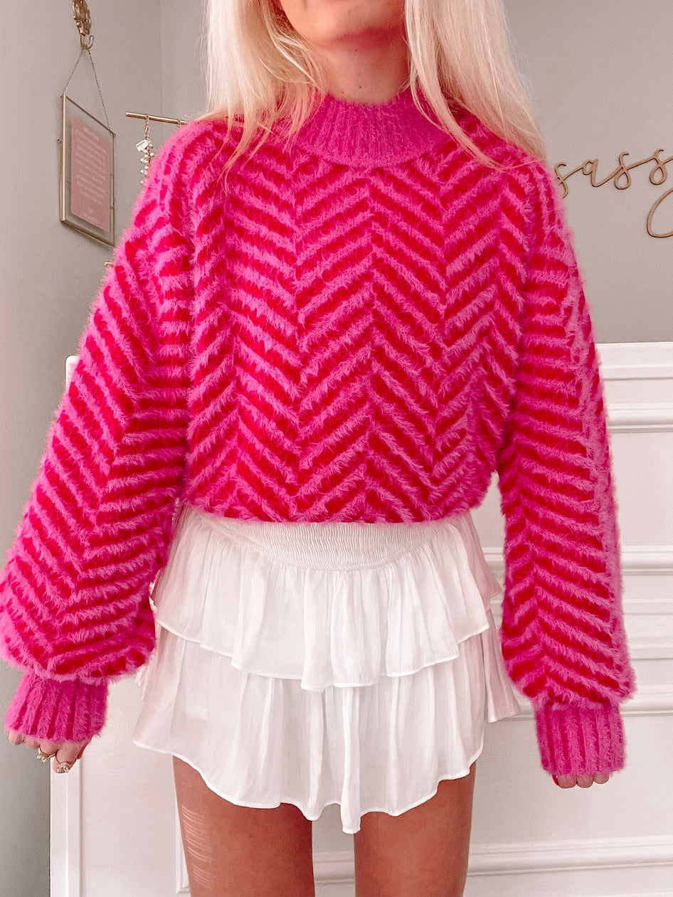 Lash Life pink fuzzy chevron sweater