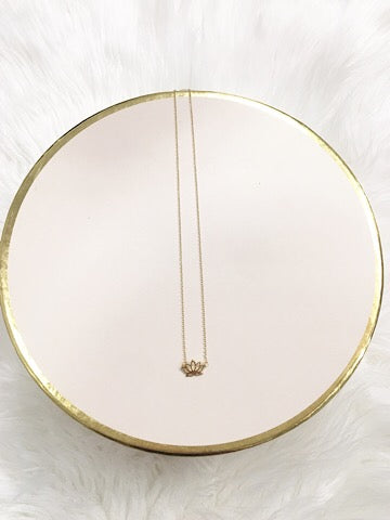 Gold Lotus Flower Charm Necklace