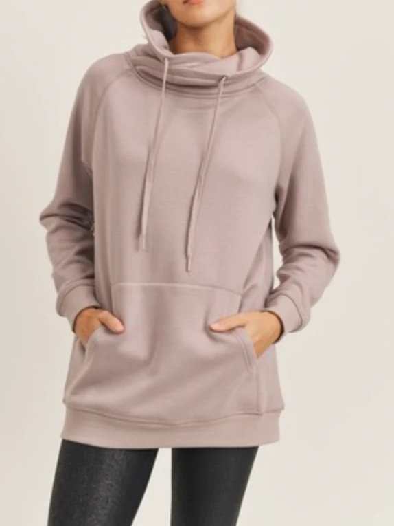 Mauve oversized cowl neck sweatshirt with kangaroo pocket