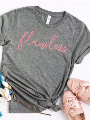 Gray Flawless Tee with coral lettering