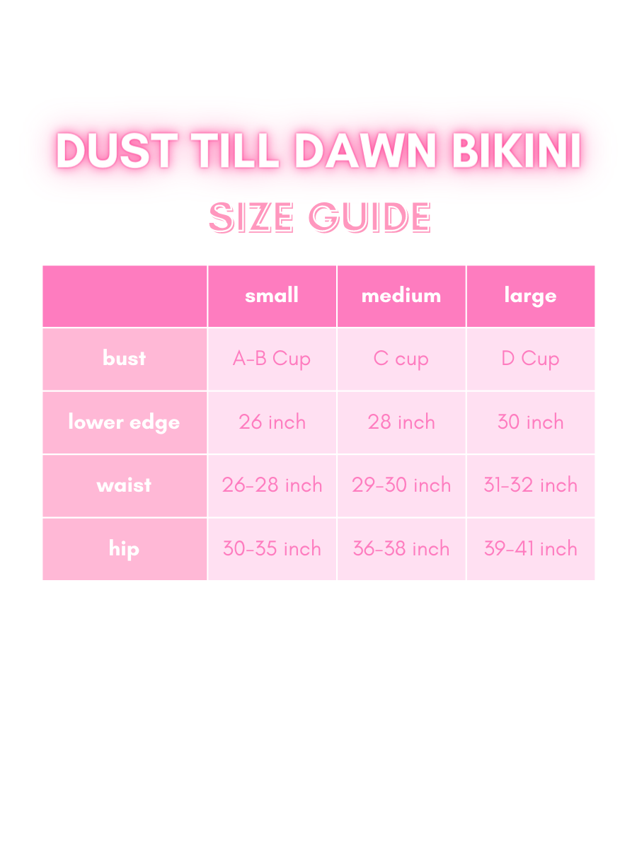 Dust Till Dawn Ruffle Bikini Size Chart | Sassy Shortcake | sassyshortcake.com