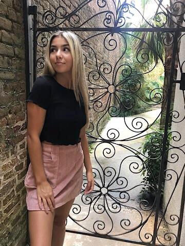 Dusty rose corduroy mini skirt, "Moving Along" style.