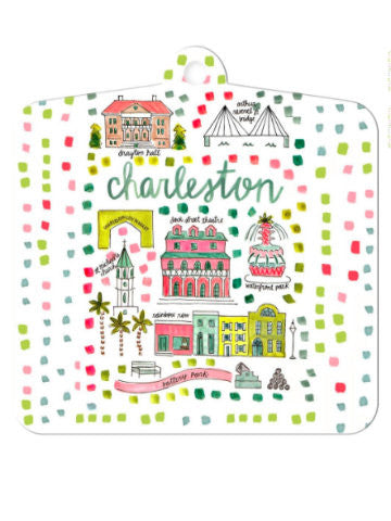 Charleston Holiday Ornament: Illustrated map of Charleston landmarks, perfect for adding a touch of Southern charm to your holiday tree.