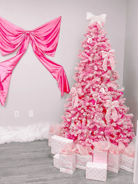 Pink Christmas tree with Sassy Shortcake holiday display, bow ornaments and pink-pretty deor