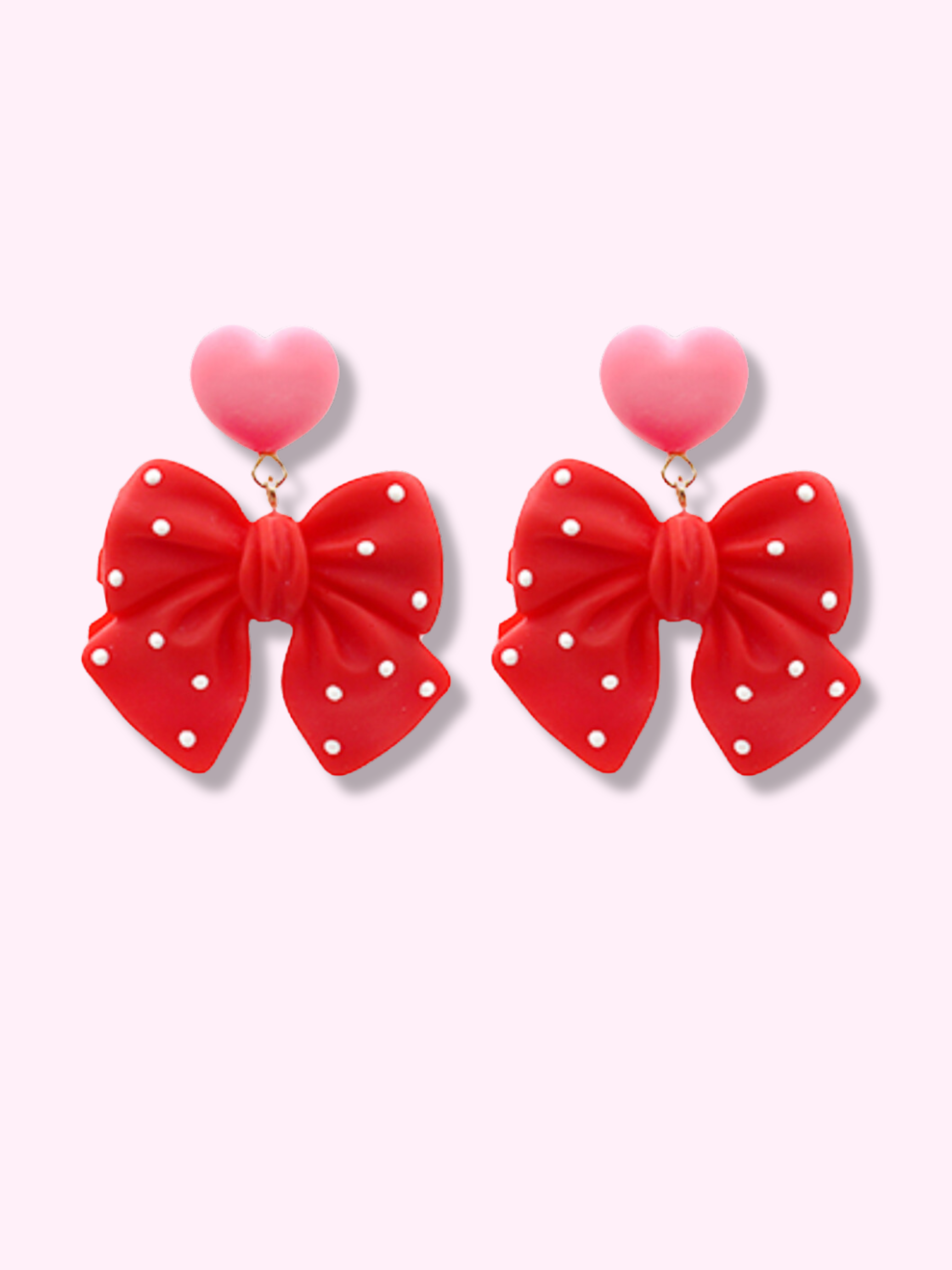 Polka Heart Red Bow Earrings | sassyshortcake.com | Sassy Shortcake