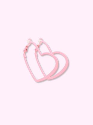Light pink heart-shaped hoop earrings
