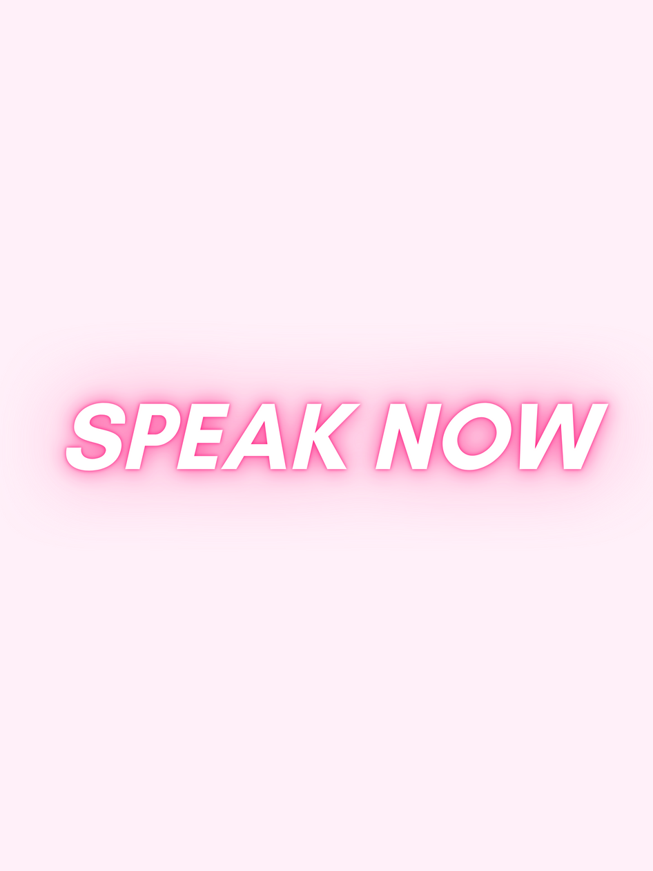 Speak Now Era: Pink neon text graphic
