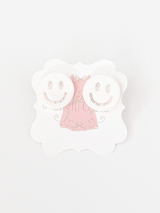 White Sonic Smiles smiley face earrings
