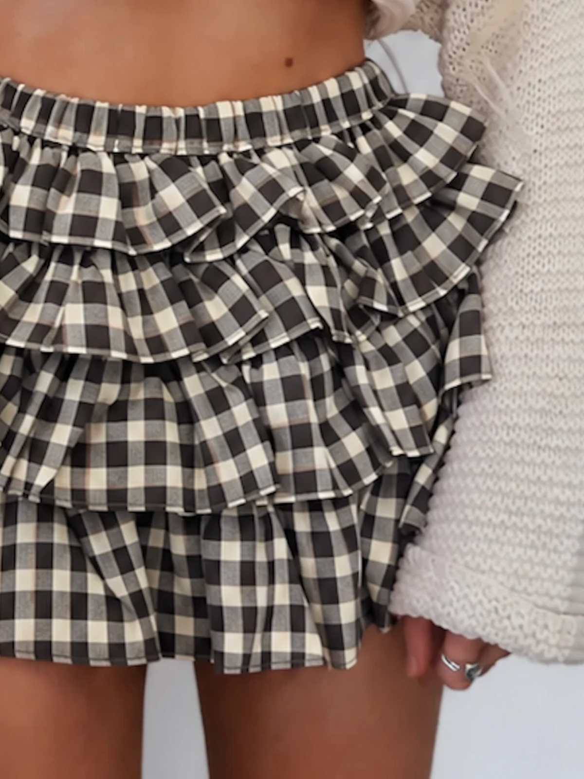 Crimson Charm Plaid Ruffle Skirt Brown