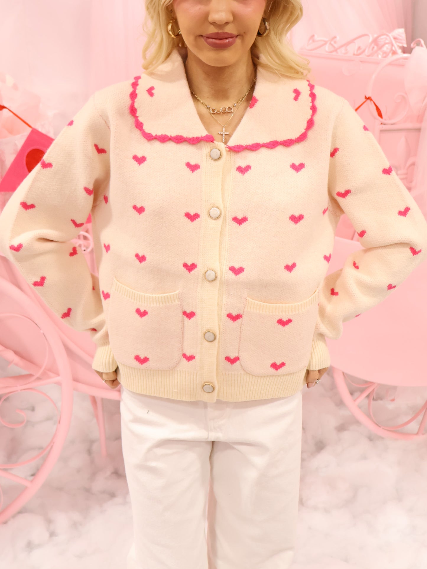 Cupids Collar Ivory Heart Cardigan