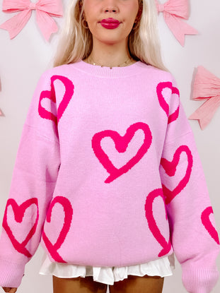 Pink Heart You Most sweater with hot pink heart pattern | Sassy Shortcake