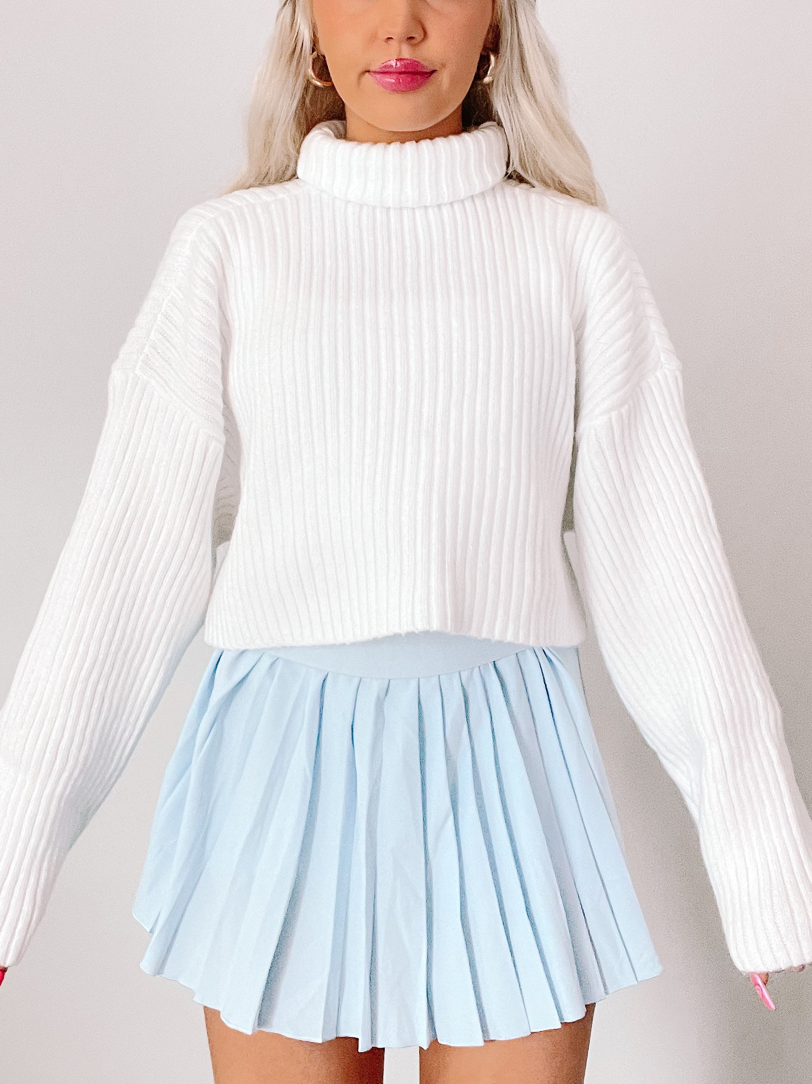 Sydney Cropped White Turtleneck Sweater | Sassy Shortcake | sassyshortcake.com