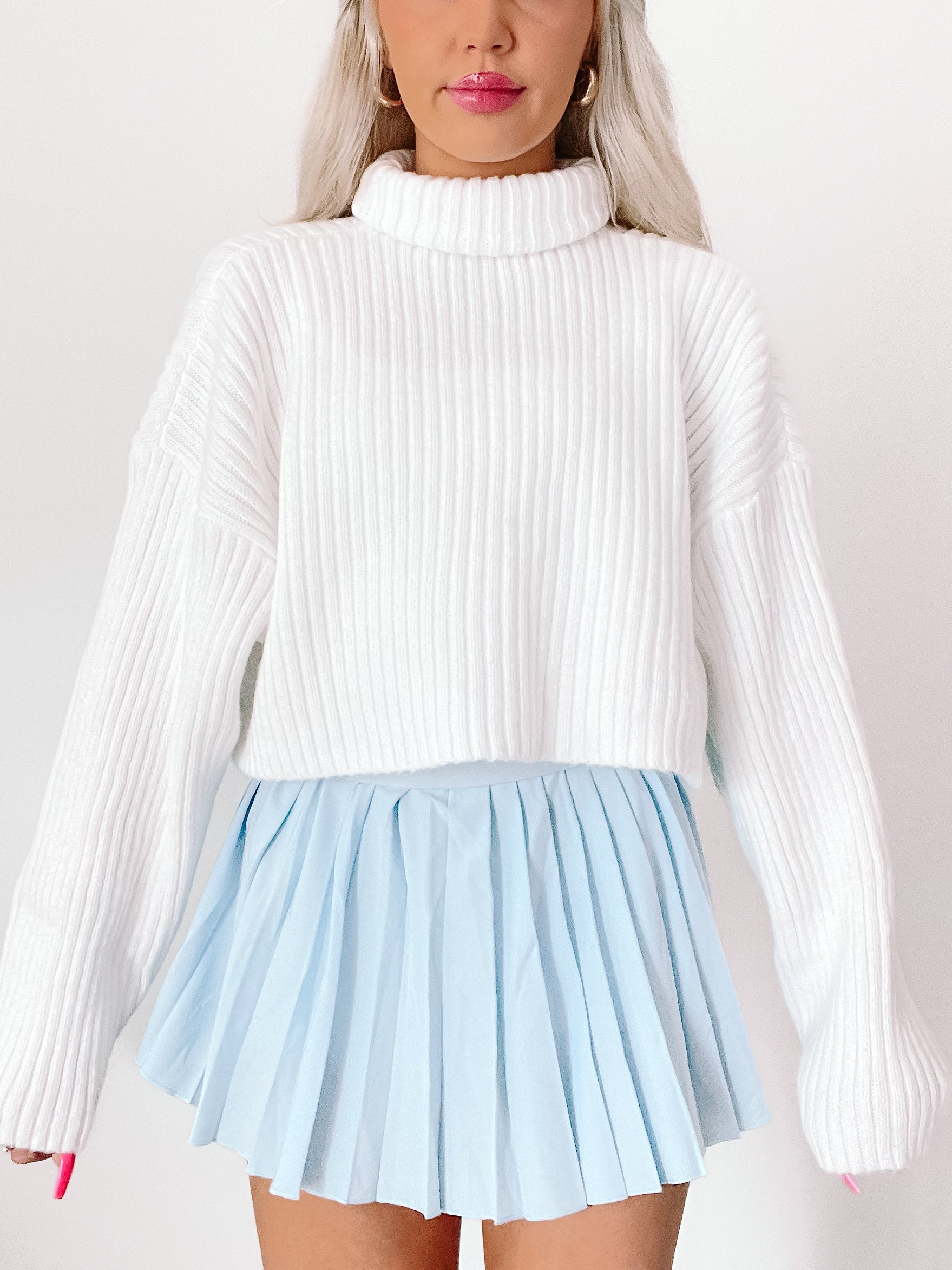 Sydney Cropped White Turtleneck Sweater | Sassy Shortcake | sassyshortcake.com