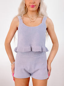 Lavender knit Everett Set: cropped tank top and shorts set.
