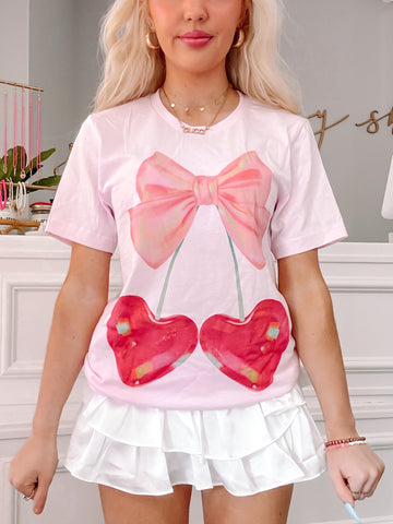 Cherry Bow Tee | Pink