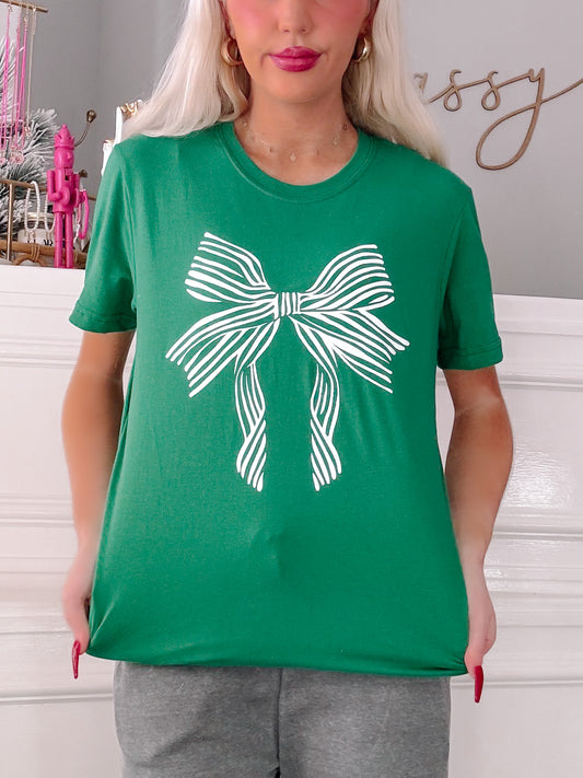 Lexi Bow Tee in Green from Sassy Shortcake - front view