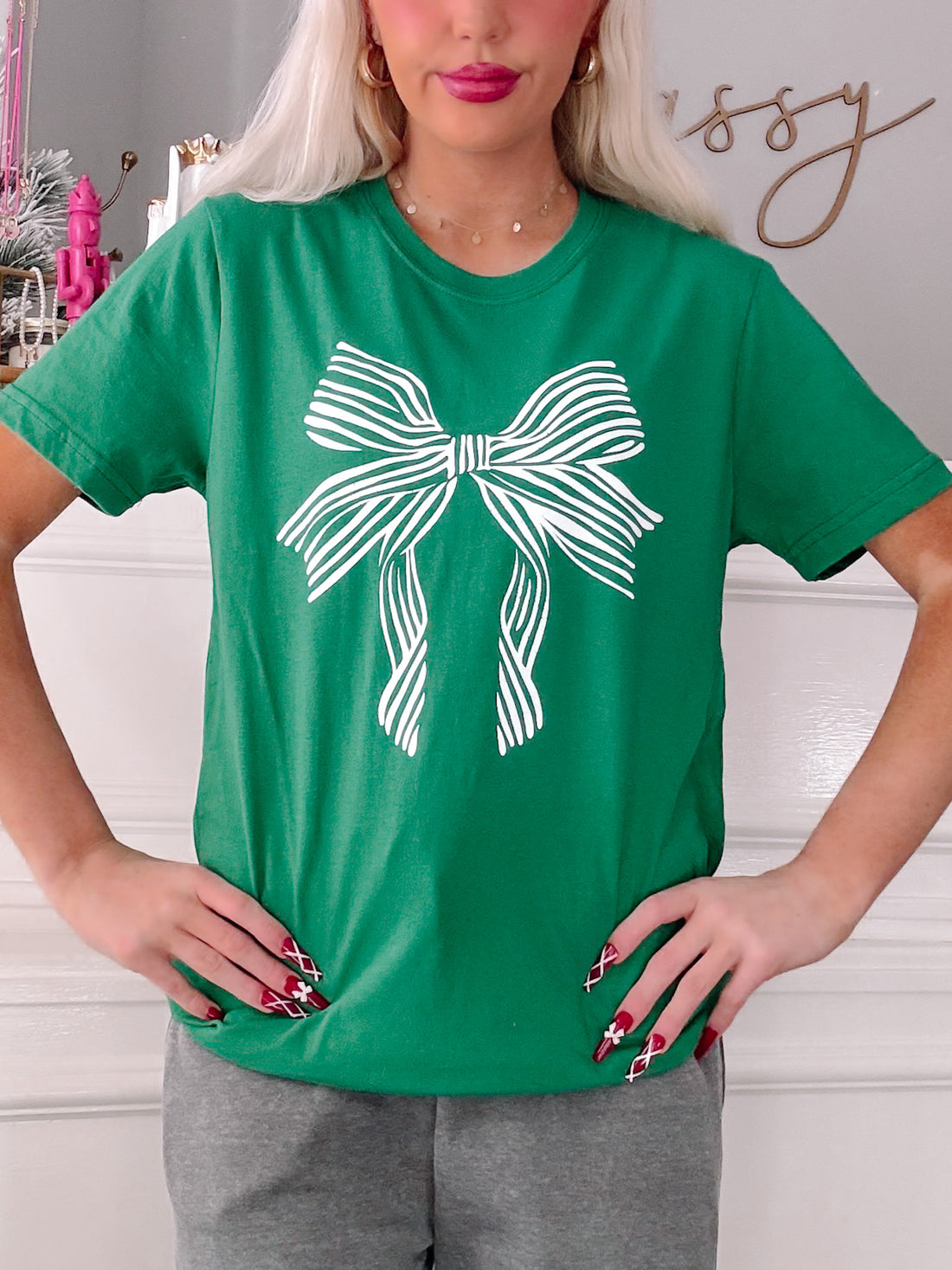 Lexi Bow Tee in Green from Sassy Shortcake