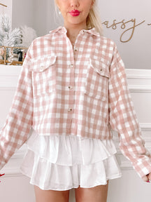 Pink and white gingham Check It Shacket
