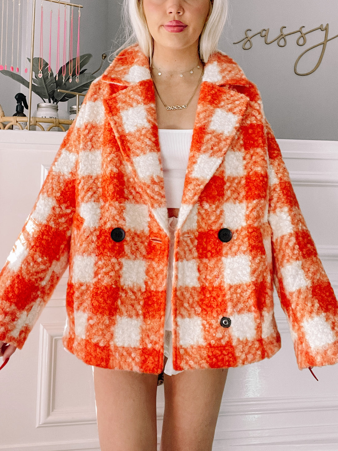 Orange and white gingham Family Tradition Jacket
